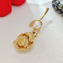 Load image into Gallery viewer, Romance Long Stem Golden Zircon Rose Bud Brooch Pin Gift Jewelry
