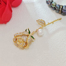 Load image into Gallery viewer, Romance Long Stem Golden Zircon Rose Bud Brooch Pin Gift Jewelry

