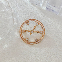 Load image into Gallery viewer, Jewelblings Delicate Rose Gold Plated Open Work Clear CZ Clock Face Brooch Pocket Watch Design Pin Cocktail Costume Holiday Festival Jewelry
