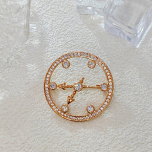 Load image into Gallery viewer, Jewelblings Delicate Rose Gold Plated Open Work Clear CZ Clock Face Brooch Pocket Watch Design Pin Cocktail Costume Holiday Festival Jewelry
