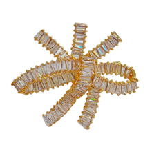 Load image into Gallery viewer, Fantastic Gold Tone Dimension Baguette Cut CZ Ribbon Bow Brooch Pin Bridal Jewelry
