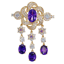 Load image into Gallery viewer, Vintage Victorian Look Purple Twist Ribbon Flower Brooch with Trio Long Drop
