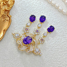 Load image into Gallery viewer, Vintage Victorian Look Purple Twist Ribbon Flower Brooch with Trio Long Drop
