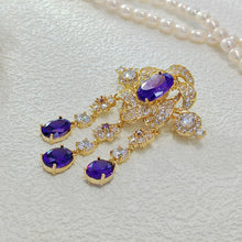 Load image into Gallery viewer, Vintage Victorian Look Purple Twist Ribbon Flower Brooch with Trio Long Drop
