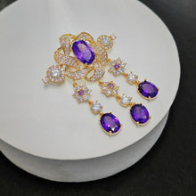 Load image into Gallery viewer, Vintage Victorian Look Purple Twist Ribbon Flower Brooch with Trio Long Drop
