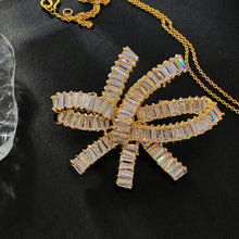 Load image into Gallery viewer, Fantastic Gold Tone Dimension Baguette Cut CZ Ribbon Bow Brooch Pin Bridal Jewelry
