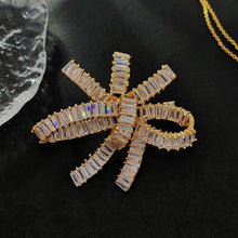 Load image into Gallery viewer, Fantastic Gold Tone Dimension Baguette Cut CZ Ribbon Bow Brooch Pin Bridal Jewelry
