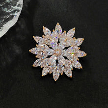 Load image into Gallery viewer, Jewelblings Shiny Gold Tone Tiered Snowflake Brooch with Marquise Accent Round Flower Winter Holiday Jewelry
