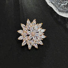 Load image into Gallery viewer, Jewelblings Shiny Gold Tone Tiered Snowflake Brooch with Marquise Accent Round Flower Winter Holiday Jewelry
