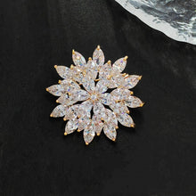 Load image into Gallery viewer, Jewelblings Shiny Gold Tone Tiered Snowflake Brooch with Marquise Accent Round Flower Winter Holiday Jewelry
