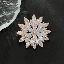 Load image into Gallery viewer, Jewelblings Shiny Gold Tone Tiered Snowflake Brooch with Marquise Accent Round Flower Winter Holiday Jewelry
