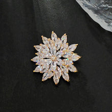 Load image into Gallery viewer, Jewelblings Shiny Gold Tone Tiered Snowflake Brooch with Marquise Accent Round Flower Winter Holiday Jewelry
