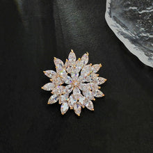 Load image into Gallery viewer, Jewelblings Shiny Gold Tone Tiered Snowflake Brooch with Marquise Accent Round Flower Winter Holiday Jewelry

