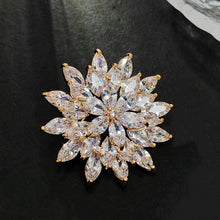 Load image into Gallery viewer, Jewelblings Shiny Gold Tone Tiered Snowflake Brooch with Marquise Accent Round Flower Winter Holiday Jewelry
