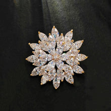 Load image into Gallery viewer, Jewelblings Shiny Gold Tone Tiered Snowflake Brooch with Marquise Accent Round Flower Winter Holiday Jewelry
