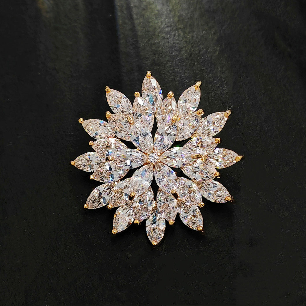 Jewelblings Shiny Gold Tone Tiered Snowflake Brooch with Marquise Accent Round Flower Winter Holiday Jewelry