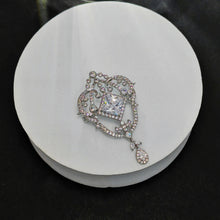 Load image into Gallery viewer, Magnificent Silver tone Opens Garland Style Square Stone Accent Brooch with Pearl Drop
