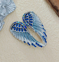 Load image into Gallery viewer, Jewelblings Gothic Vintage AB Crystal Accent Enameled Metallic Blue Angel Wing Brooches Pins Art Nouveau Women Coat Gift Wrap Wing Jewelry
