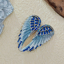 Load image into Gallery viewer, Jewelblings Gothic Vintage AB Crystal Accent Enameled Metallic Blue Angel Wing Brooches Pins Art Nouveau Women Coat Gift Wrap Wing Jewelry
