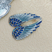 Load image into Gallery viewer, Jewelblings Gothic Vintage AB Crystal Accent Enameled Metallic Blue Angel Wing Brooches Pins Art Nouveau Women Coat Gift Wrap Wing Jewelry
