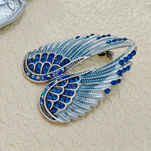 Load image into Gallery viewer, Jewelblings Gothic Vintage AB Crystal Accent Enameled Metallic Blue Angel Wing Brooches Pins Art Nouveau Women Coat Gift Wrap Wing Jewelry
