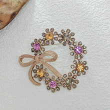 Load image into Gallery viewer, Stunning Colorful Crystal Ribbon Bow &amp; Garland Brooch Bowtie Wreath Pins
