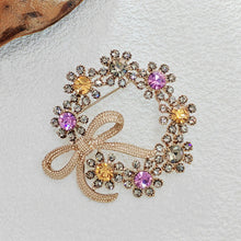 Load image into Gallery viewer, Stunning Colorful Crystal Ribbon Bow &amp; Garland Brooch Bowtie Wreath Pins
