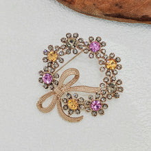 Load image into Gallery viewer, Stunning Colorful Crystal Ribbon Bow &amp; Garland Brooch Bowtie Wreath Pins
