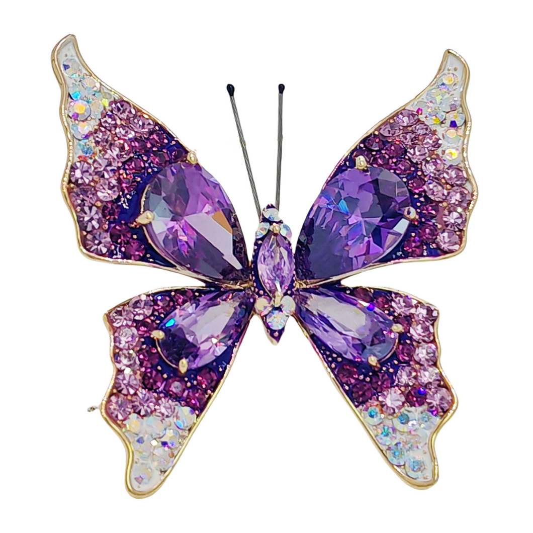 Sparkling Purple Butterfly Brooch Pin with Aurora Borealis Accent