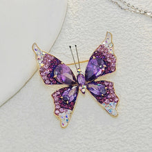Load image into Gallery viewer, Sparkling Purple Butterfly Brooch Pin with Aurora Borealis Accent
