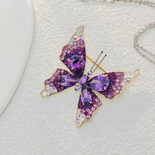 Load image into Gallery viewer, Sparkling Purple Butterfly Brooch Pin with Aurora Borealis Accent
