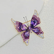 Load image into Gallery viewer, Sparkling Purple Butterfly Brooch Pin with Aurora Borealis Accent

