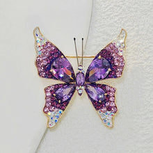 Load image into Gallery viewer, Sparkling Purple Butterfly Brooch Pin with Aurora Borealis Accent
