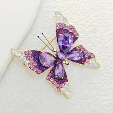 Load image into Gallery viewer, Sparkling Purple Butterfly Brooch Pin with Aurora Borealis Accent
