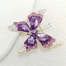 Load image into Gallery viewer, Sparkling Purple Butterfly Brooch Pin with Aurora Borealis Accent

