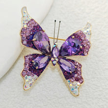 Load image into Gallery viewer, Sparkling Purple Butterfly Brooch Pin with Aurora Borealis Accent
