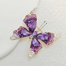 Load image into Gallery viewer, Sparkling Purple Butterfly Brooch Pin with Aurora Borealis Accent

