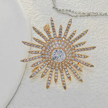 Load image into Gallery viewer, Shinny Gold Tone Micro Pave CZ Round Starburst Pin Brooches Collar Lapel Atomic Jewelry
