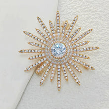 Load image into Gallery viewer, Shinny Gold Tone Micro Pave CZ Round Starburst Pin Brooches Collar Lapel Atomic Jewelry
