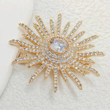 Load image into Gallery viewer, Shinny Gold Tone Micro Pave CZ Round Starburst Pin Brooches Collar Lapel Atomic Jewelry
