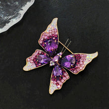 Load image into Gallery viewer, Sparkling Purple Butterfly Brooch Pin with Aurora Borealis Accent
