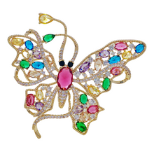 Load image into Gallery viewer, Jewelblings Gorgeous Gold Tone Multi Colored Stones Accent Curled Long-tailed Butterfly Brooch Pin Swallowtail Mother Grandmom GiftJewelry

