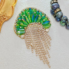 Load image into Gallery viewer, Excellent Green AB Rhinestone Jellyfish Fringe Tassel Brooch Medusa Pin Tropical Beach Jewelry
