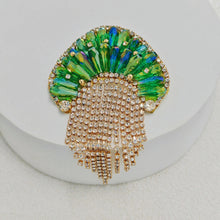 Load image into Gallery viewer, Excellent Green AB Rhinestone Jellyfish Fringe Tassel Brooch Medusa Pin Tropical Beach Jewelry
