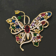 Load image into Gallery viewer, Jewelblings Gorgeous Gold Tone Multi Colored Stones Accent Curled Long-tailed Butterfly Brooch Pin Swallowtail Mother Grandmom GiftJewelry
