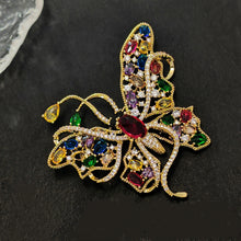 Load image into Gallery viewer, Jewelblings Gorgeous Gold Tone Multi Colored Stones Accent Curled Long-tailed Butterfly Brooch Pin Swallowtail Mother Grandmom GiftJewelry
