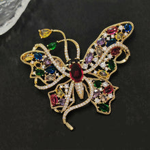 Load image into Gallery viewer, Jewelblings Gorgeous Gold Tone Multi Colored Stones Accent Curled Long-tailed Butterfly Brooch Pin Swallowtail Mother Grandmom GiftJewelry

