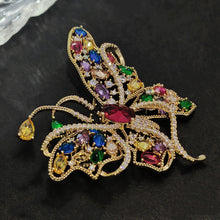 Load image into Gallery viewer, Jewelblings Gorgeous Gold Tone Multi Colored Stones Accent Curled Long-tailed Butterfly Brooch Pin Swallowtail Mother Grandmom GiftJewelry
