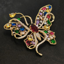 Load image into Gallery viewer, Jewelblings Gorgeous Gold Tone Multi Colored Stones Accent Curled Long-tailed Butterfly Brooch Pin Swallowtail Mother Grandmom GiftJewelry
