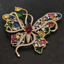 Load image into Gallery viewer, Jewelblings Gorgeous Gold Tone Multi Colored Stones Accent Curled Long-tailed Butterfly Brooch Pin Swallowtail Mother Grandmom GiftJewelry
